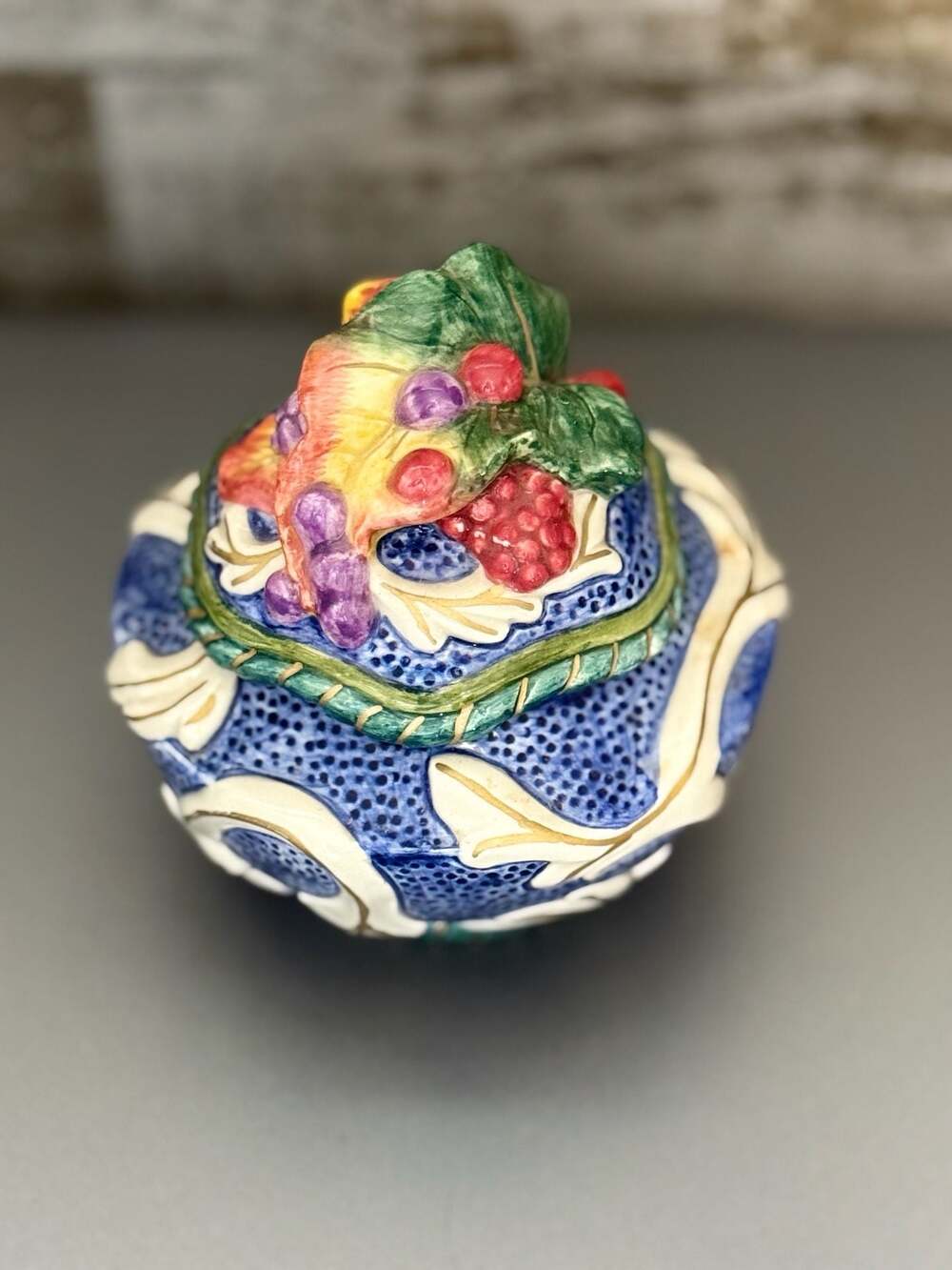 Fitz & Floyd Florentine Fruit Blue Lidded Bowl